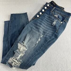 Judy Blue 11/30 Distressed Skinny Fit Button Fly Raw  Hem JB82171LT